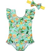 Redair Toddler Girl Swimsuit One Piece Baby Bathing Suit Ruffle Kids Swimwear with Headband for 12M-5T