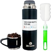 XTYHTX Stainless Steel Insulated Coffee Bottle,Vacuum-Insulated Beverage Bottle with Handle, Leak-Proof for Coffee, Tea, Water, Hot or Cold, 17oz (Black)