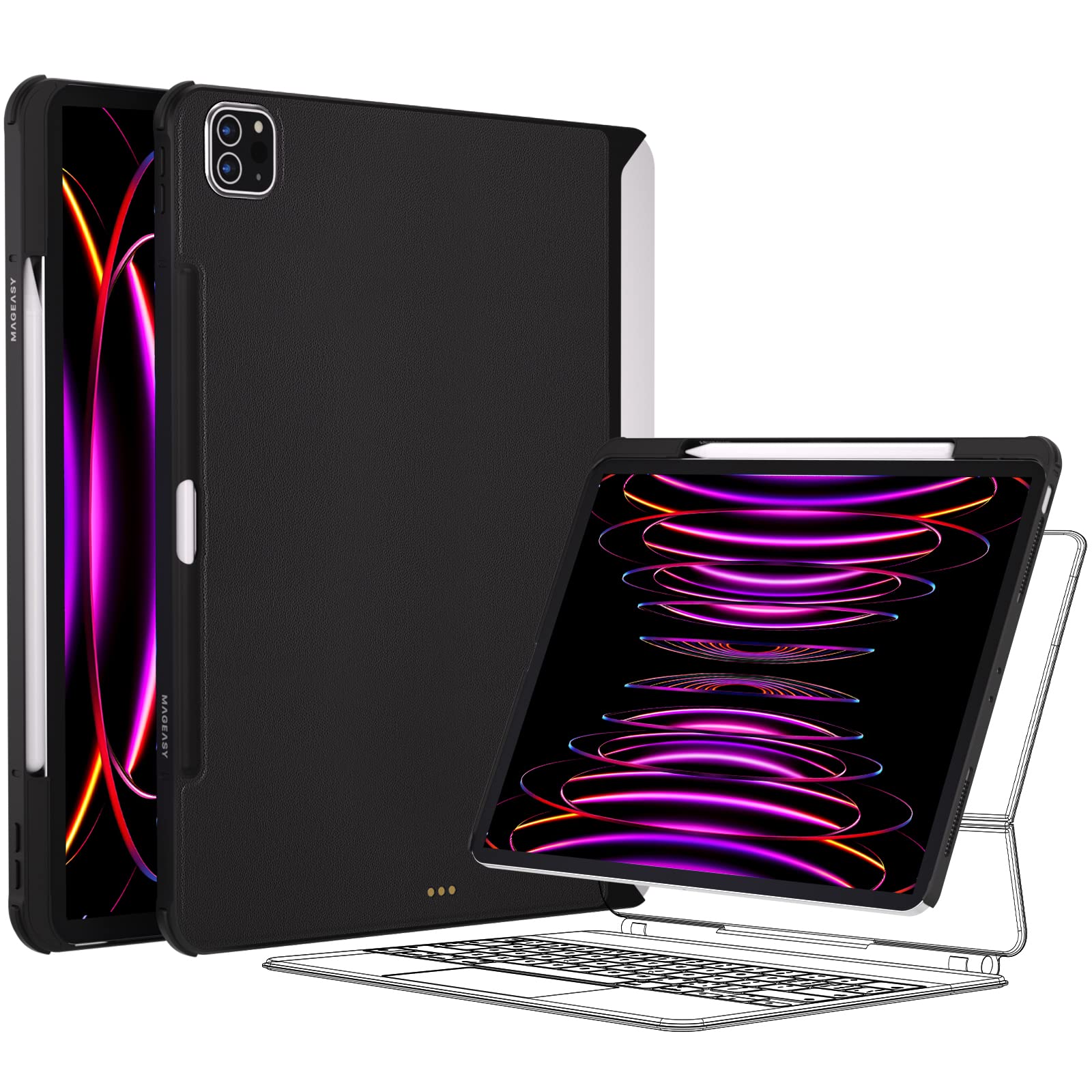 Photo 1 of MAGEASY CitiCover for iPad Pro 12.9" Case with Pencil Holder - Compatible with Magic Keyboard & Smart Keyboard Folio, Premium Vegan Leather, Fit 2021-2022 iPad Pro 12.9" 5th Gen & 6th Gen