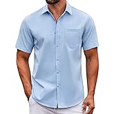 COOFANDY Mens Casual Button Down Shirts Short Sleeve Summer Untucked Dress Shirt with Pocket