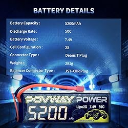 POVWAY 5200mAh 2S LiPo Battery 50C 7.4V RC Battery