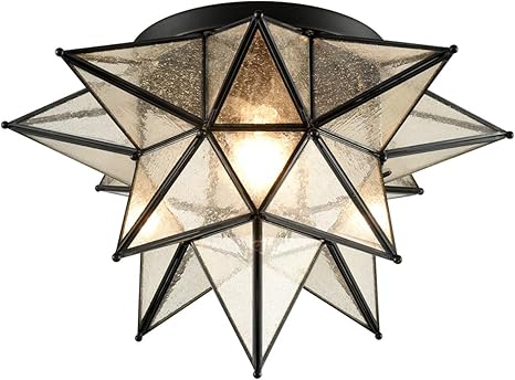 Dazhuan Boho Moroccan Black Seeded Glass Moravian Star Flush Mount