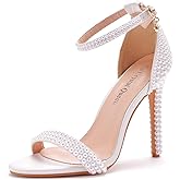 Crystal Queen Full Pearls Heels Sandals Stiletto Heels Peep Toe High Heel Sandals Pump Shoes For Bride Wedding Party Evening