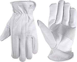 Men's Genuine Leather Work Gloves with Reinforced Palm, Large (Wells Lamont 1720), Grey