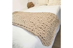 MOCADNG Chunky Knit Blanket Throw 40"×40", Chenille Throw Blankets, Handmade Warm & Cozy Blanket Couch Bed Home Decor, Soft Breathable Fleece Banket, Christmas for Couch Bed Sofa Best Gift (Tan)