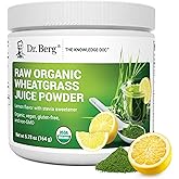 Dr. Berg USDA Certified Organic Green Powder Superfood (60 Servings) - Made with Raw Wheatgrass, Chlorophyll, Trace Minerals & Natural Enzymes - Non-GMO Green Superfood Powder - Lemon Flavor