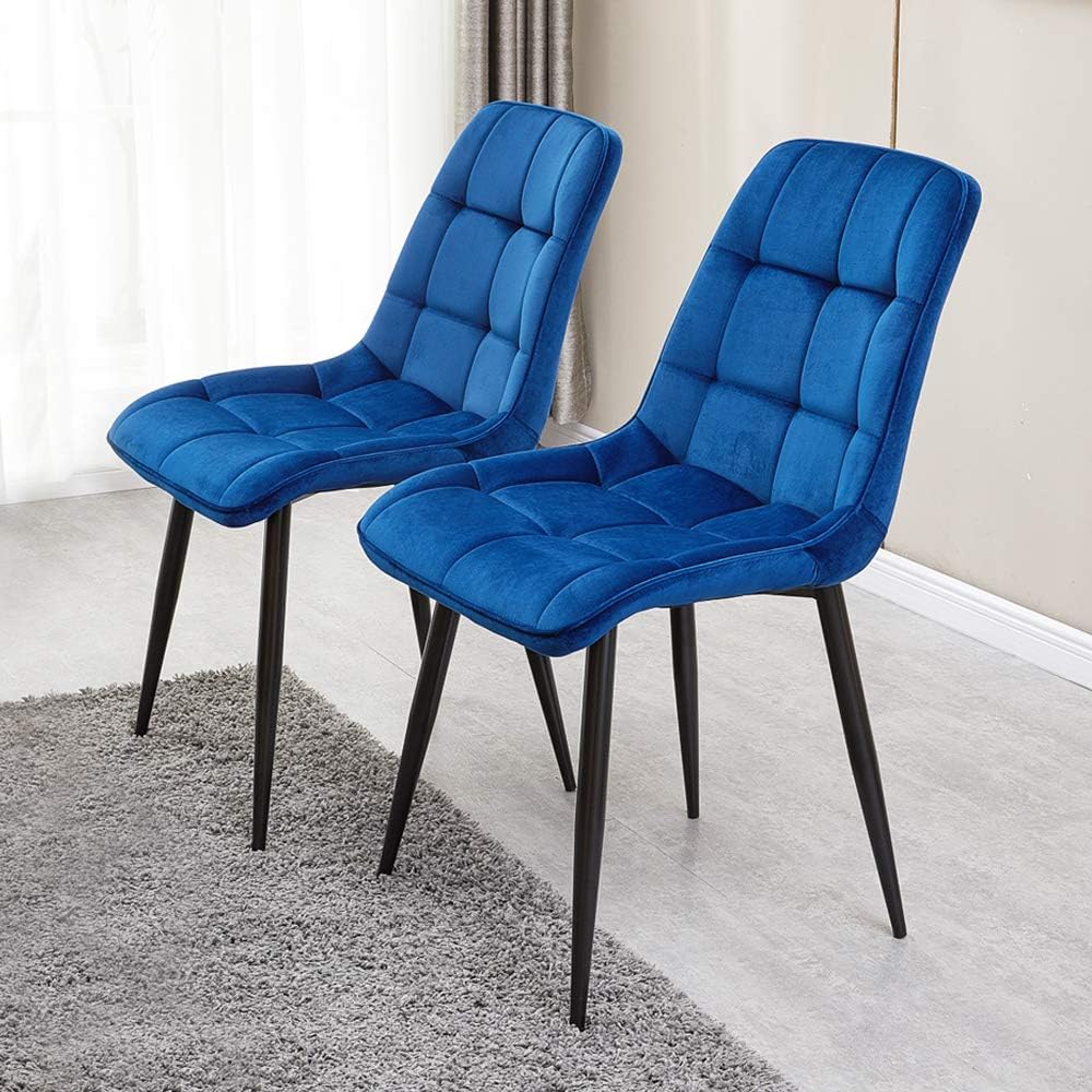 OFCASA Set of 2 Velvet Dining Chairs Blue Upholstered Kitchen Dining