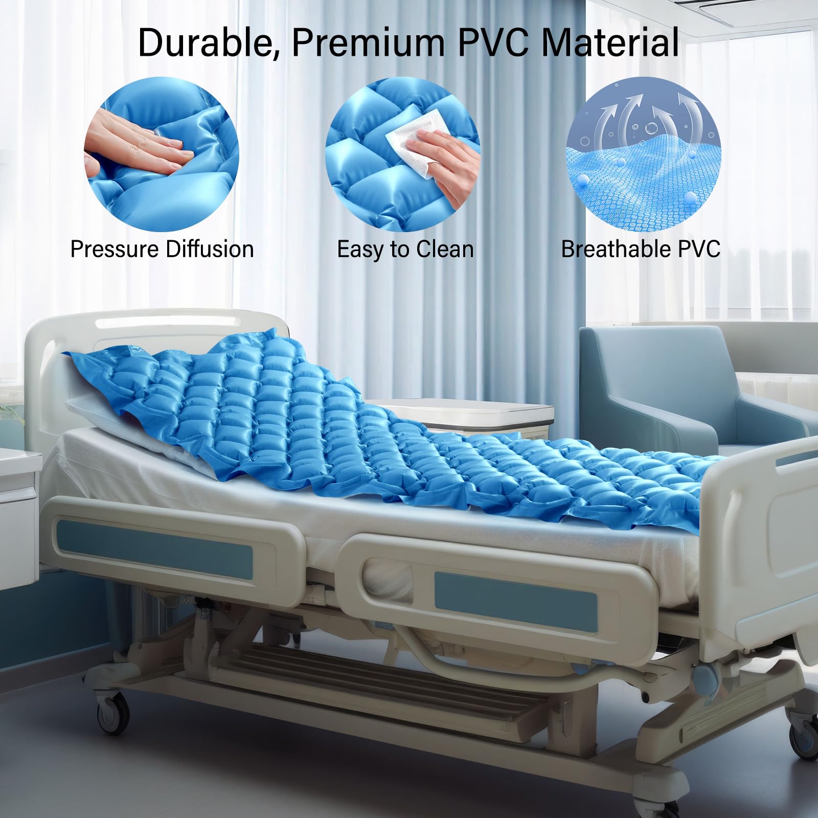 Careboda Alternating Pressure Mattress Anti Decubitus Air Pads with Electric Quiet Pump System, Pressure Sore Pad and Bed Sore Prevention, Air Mattress for Hospital Bed and Home Use Blue 75