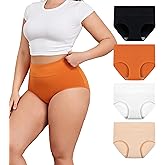 TUTUESTHER Plus Size Underwear for Women XL-5XL Cotton High Waist Women Briefs Full Coverage Ladies Panties 4 Pack