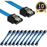 SUBANG 10 Packs 18 Inches SATA III 6.0 Gbps Data Cable with Locking Latch Blue