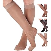 ABSOLUTE SUPPORT Made in USA - Compression Socks for Women Circulation 20-30mmHg - Sheer Compression Stockings for Swelling, Lymphedema, DVT, Post Surgery Recovery - Nude, Large - A205NU3