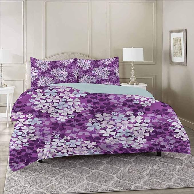 Aishare Store Duvet Cover Sets, Flower,Hydrangea Lilacs Field, Queen
