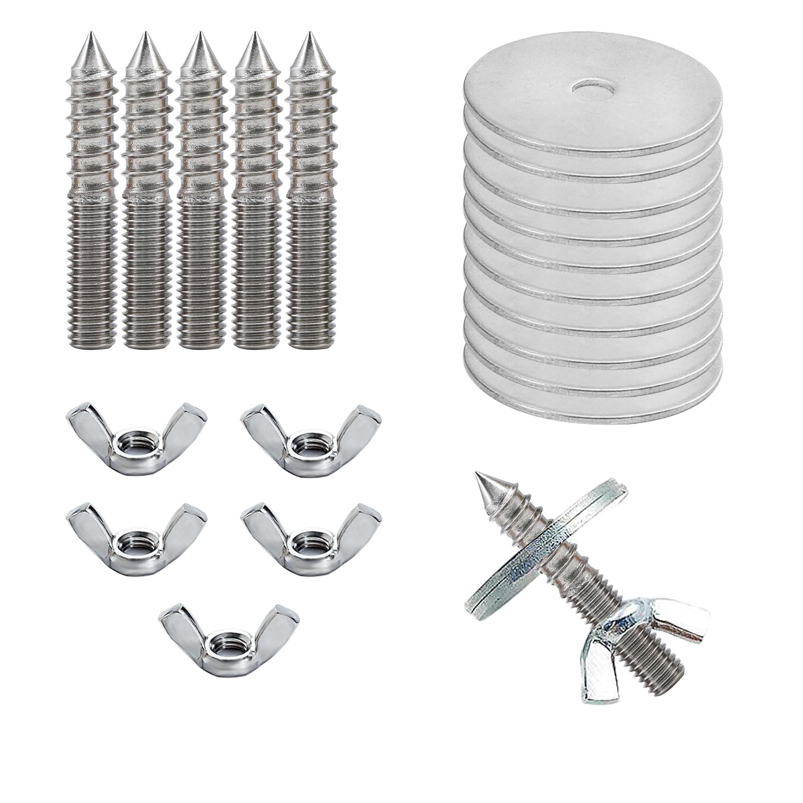 JVHLOV Set of 5 Branch Screws Stainless Steel Mounting Set, for Cage Attachment, Accessories, for Cage Attachment, Bird Toys, Perches, Seat Boards