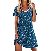 Ekouaer Nightgowns for Women Pleated Sleep Shirts Short Sleeve Night Shirts Lace Trim Night Gown Ladies Sleep Dress