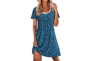 Ekouaer Nightgowns for Women Pleated Sleep Shirts Short Sleeve Night Shirts Lace Trim Night Gown Ladies Sleep Dress