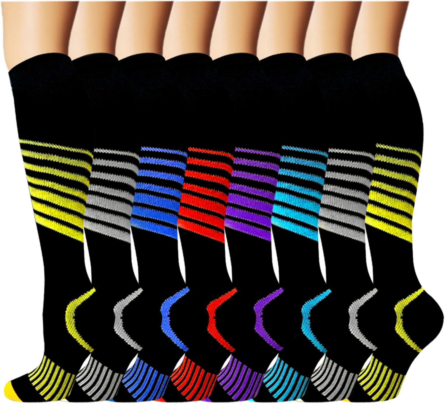 8 Pack Copper Knee High Compression Socks For Men & Women-Best For Running, Athletic, Medical, Pregnancy and Travel -15-20mmHg : Clothing