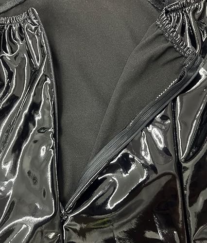 Cacycasa Women's One Piece Halter Jumpsuit Wet Look Leather