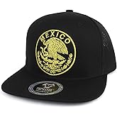 Trendy Apparel Shop City of Mexico Eagle Embroidered Flatbill Trucker Mesh Cap