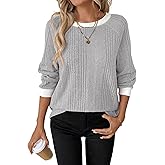 APOOU Womens Long Sleeve Shirts Crewneck Casual Tops Loose Fit Tunic Fall Fashion 2025 Blouses Clothing