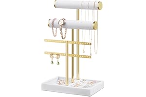 Josmimic Bracelet Holder Jewelry Organizer Display - 3 Tier T Bar Velvet Stand, Black Jewelry Storage for Bracelet, Necklaces, Earrings, Rings, Watches