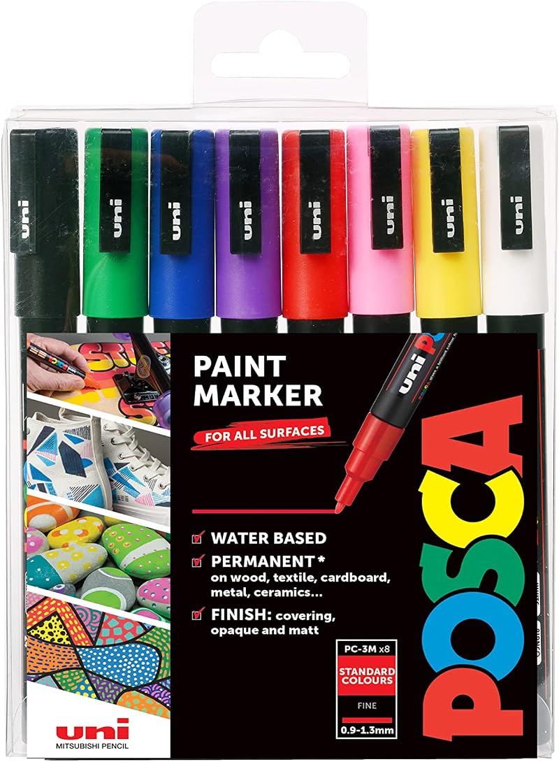 Posca PC-3M Fine Tip Acrylic Paint Marker Pens 8 Colours Pack
