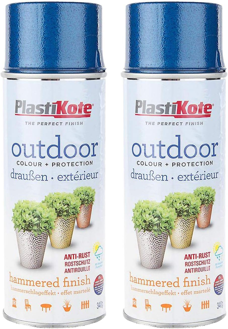 PlastiKote Outdoor Hammered Finish Blue Spray Paint 400ml 2.23m² Coverage per can AntiRust
