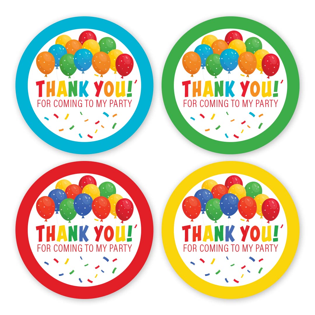 32 X 40mm Bright Thank You for Coming to My Party Stickers - 4 Colours Blue Green Red Yellow (32 Stickers) Ideal for Party Bags - Birthday Party Bag Fillers - Made in The UK (Green-Blue-Red-Yellow) — image 1