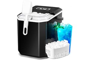 ZAFRO Ice Makers Countertop, 9 Cubes Ready in 6~12 Mins Self-Cleaning Ice Machine with Detachable Double Handle and Anti-Hollowing Basket, 2 Size of Bullet Ice for Home Kitchen Office Bar Party（Black）