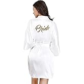 EPLAZA Bride Bridesmaid Robes for Wedding Bridal Party Women Short Solid Color Silky Satin Robe Kimono with Gold Glitters