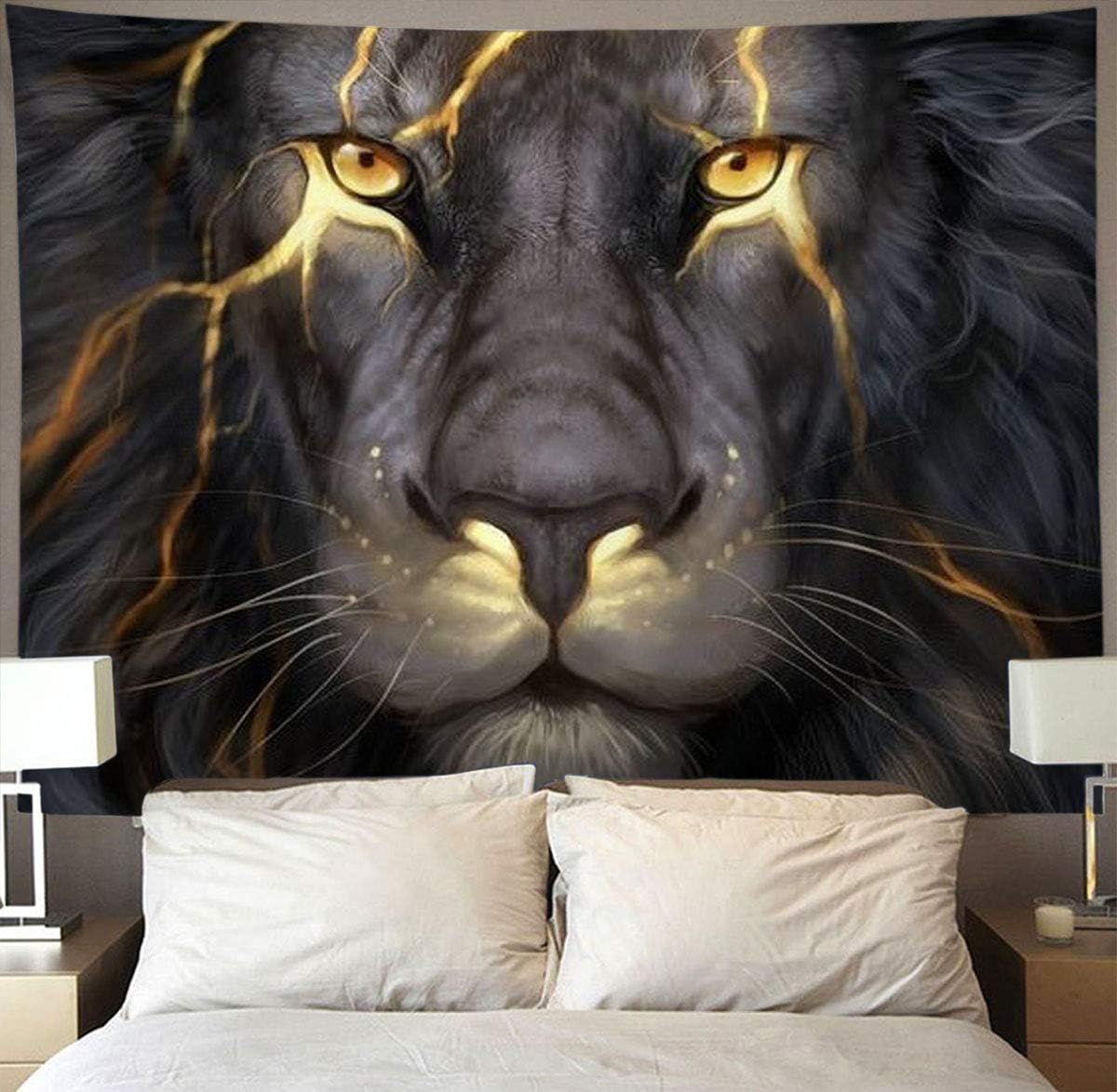 Tapestries - NiYoung Golden Cool Lion King paninting Wall Tapestry Hippie Art Tapestry Wall Hanging Home Decor Extra Large tablecloths 40x60 inches for Bedroom Living Room Dorm Room