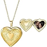 Lanadale Gold Locket Necklace for Women, Vinatge Heart Oval Butterfly Angel Engraved Pendant that Holds Picture Photo Locket Memorial Necklace Personalized Jewelry Birthday Gifts
