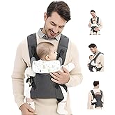 Baby Sling Carrier,4-in-1 Ergonomic Baby Backpack Front Carrier,Newborn to Toddler Wrap Lightweight Adjustable Baby Sling,Grey