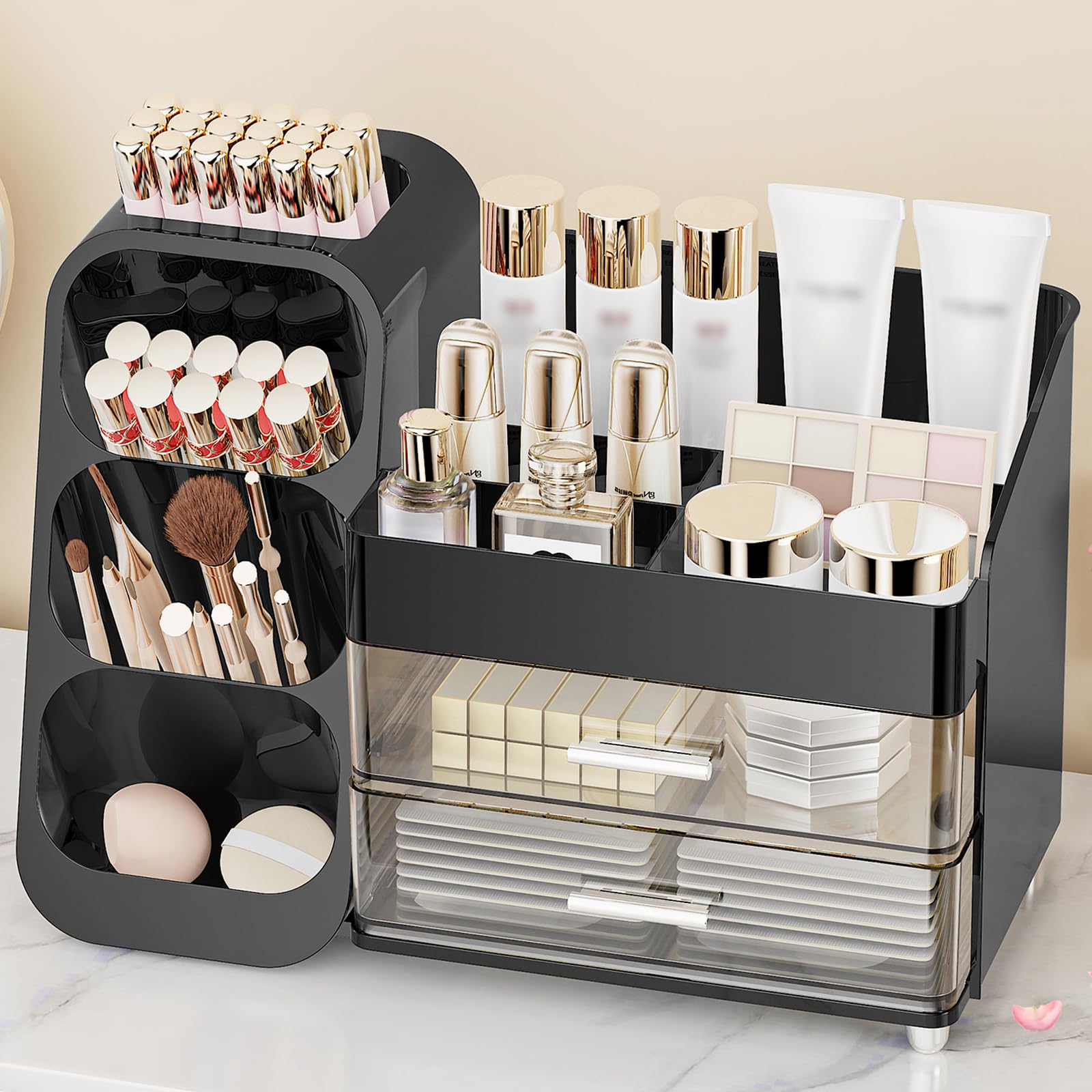 Photo 1 of Anylady Makeup Organizer with Drawers, Skincare Organizer (Large Size Thick), Storage Box Cosmetic Display Cases, Make up Organizers for Vanity, Dresser, Desk, Kitchen, Countertop (black)