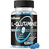 L-Glutamine Gummies 1000mg with BCAA, Potassium, Magnesium & Vitamin C, Muscle Recovery, Endurance Support & Daily Nutrition, Portable Supplement for Men&Women, Lime Grapefruit Flavor, 60 Count