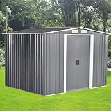 N/C Metal Garden Shed Apex Roof Tool Storage House Grey 8x6ft Door on 8ft Side view 8