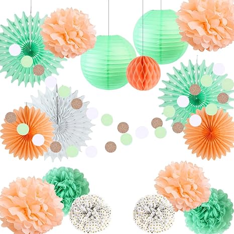 Easy Joy Dekoration Mint Hochzeit Dekor Set Apricot Pompoms Papier Rosetten