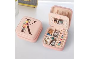 Parima Christmas Gift for Women Teen Girls - Stocking Stuffers, Pink Travel Jewelry Case Organizer Initial Small Jewelry Box Custom Personalized Birthday Gift Women Her - Letter K, Pink
