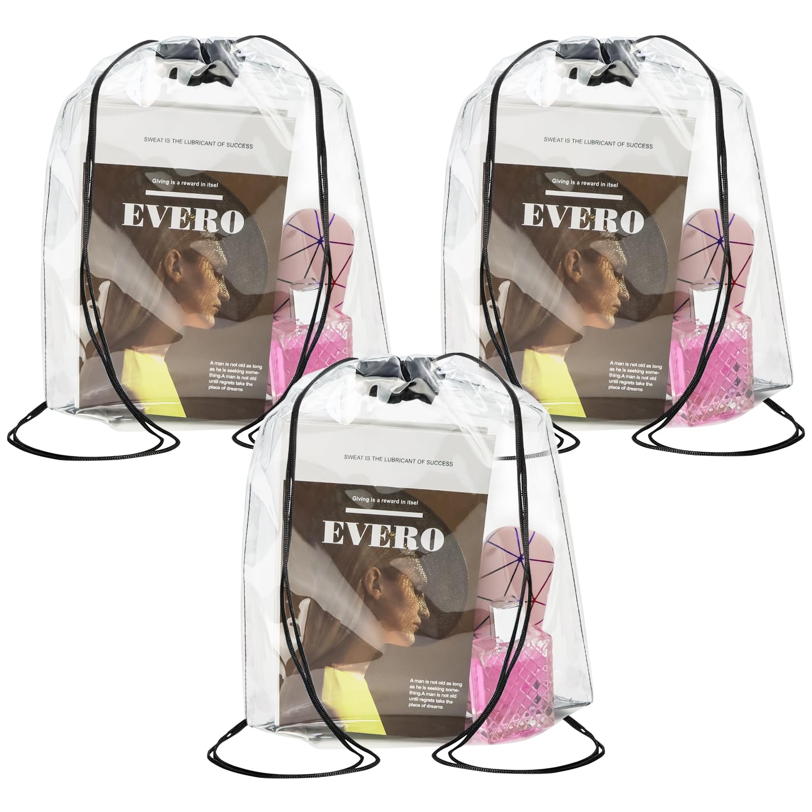 DARENYI 3Pcs Transparent Drawstring Bags, Drawstring Gym Bag Clear Drawstring Bag Drawstring Gym Bag String Swimming Bag Drawstring Backpack for Travel, Sports, School, Music Festivals