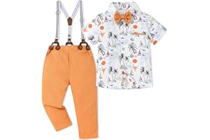 SANMIO Toddler Baby Boy Clothes Suit Gentleman Wedding Outfits, Formal Dress Shirt with Bowtie + Suspender Pants 1-5 Years