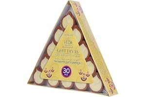 Welburn Veda&Co™ Pure Cow Ghee Diya for Puja - 30 Pieces, 45 Minutes Burn Time, Clarified Butter Filled, Paraffin Free, Clay Diya Lamp, Ready to Use Diya, Yoga & Meditation, Eco Friendly Pooja Diyas