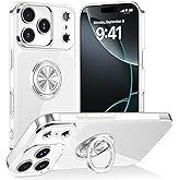 Tnarru Designed for iPhone 17 Pro Max Case with Stand [Magnetic Ring Holder Kickstand] Soft TPU Bumper Non-Yellowing Anti-Scratch Lightweight Slim for iPhone 17 Pro Max Case Silver and Clear