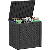 Fancyango 31 Gallon Outdoor Deck Box Waterproof, Storage Box for Patio, Resin Storage Bench Lockable for Garden Tools, Package Delivery, Black