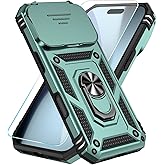 SunStory Phone Case for iPhone 17 Pro Case with HD Screen Protector & Slide Camera Cover & Rotated Ring Kickstand, [Military-Grade] Phone Case for iPhone 17 Pro, Green