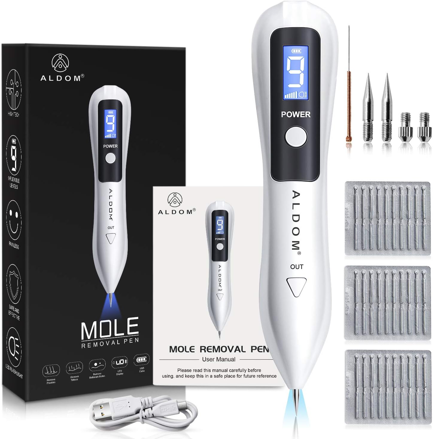 ALDOM skin tag repair kit, 9-Speed Adjustable with LCD, USB Charging