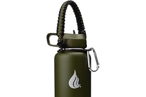 HYDRO CELL Paracord Handle for Wide Mouth Water Bottles - Carrier Strap w/Attachment Ring and Carabiner Accessory. Compatible w/ 64oz, 40oz 32oz, 24oz, 18oz, 14oz Insulated Bottles