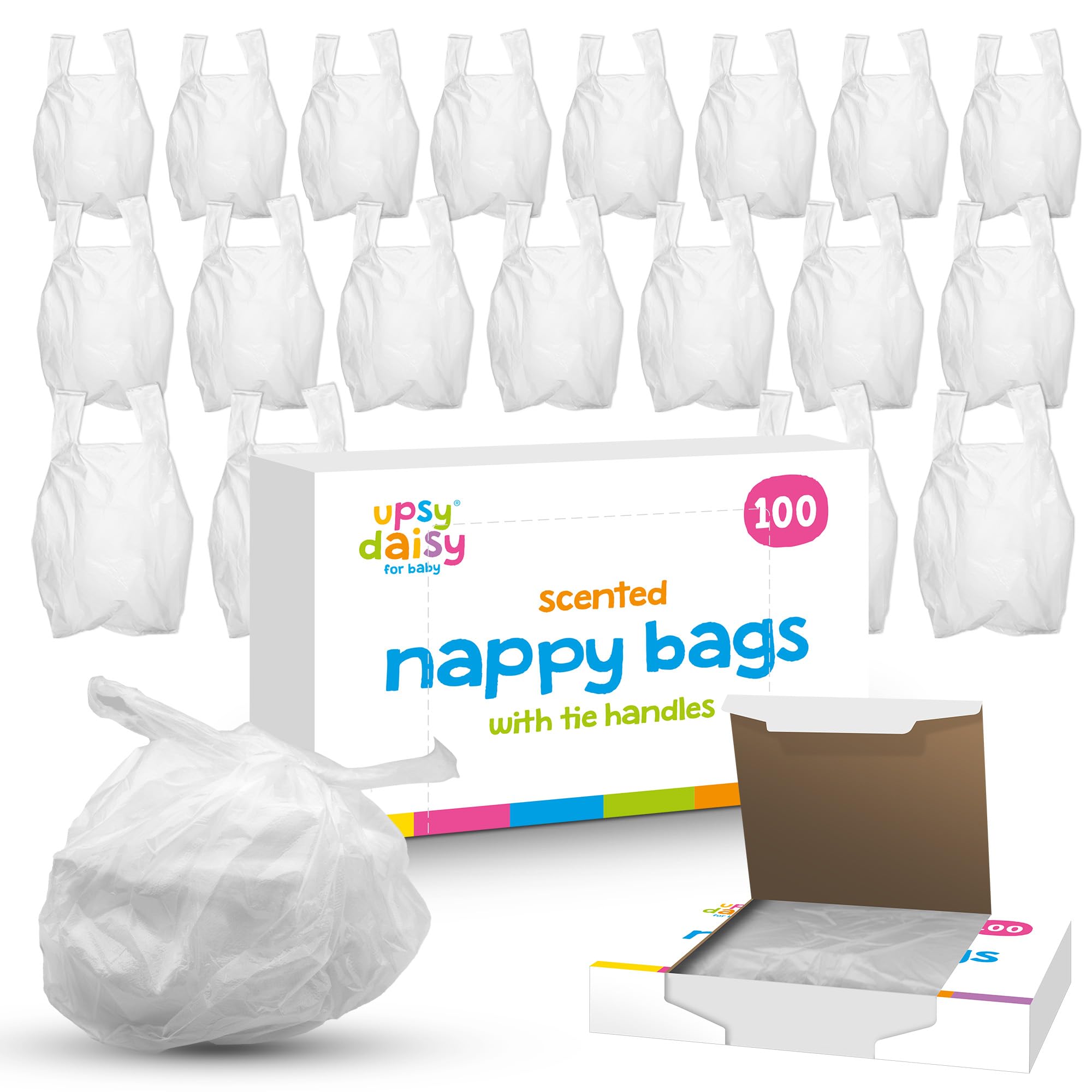 SOL 200pk Scented Nappy Bags with Tie Handles, Large Baby Bin Sanitary Disposal. Strong and Durable Sacks, Easy to Handle, Suitable for Childcare and Adult Use, Convenient Disposable Bags
