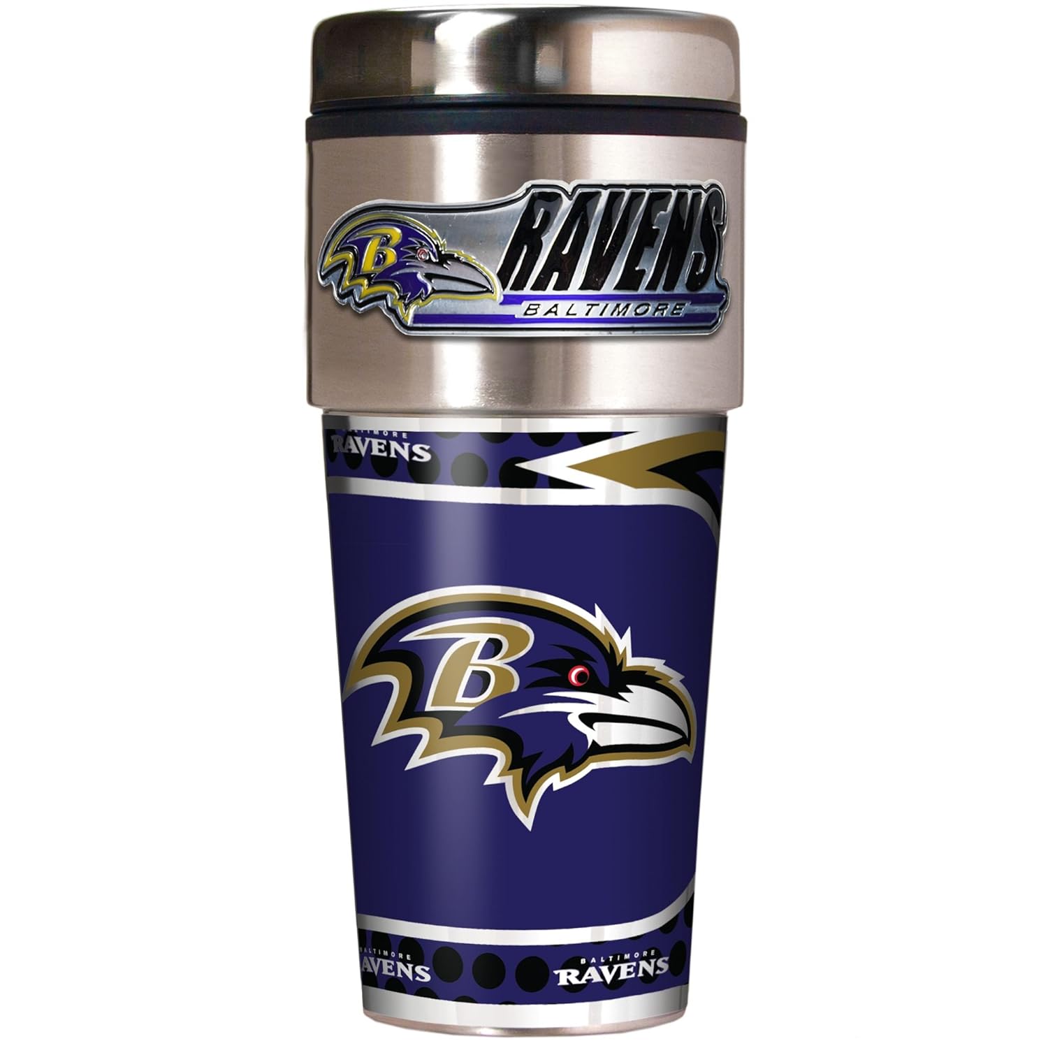 Great American Products NFL Metallic Travel Tumbler Stainless Steel and Black Vinyl 16 Ounce