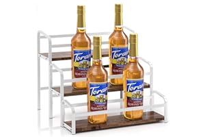 IYEBAU Coffee Syrup Rack,12 Bottle Capacity,3 Tier Coffee Bar Organizer,Kitchen Wine Rack,Coffee Station for Syrup, Wine Stand Shelf,Coffee Bar Accessories (Dark Brown Wood, White)