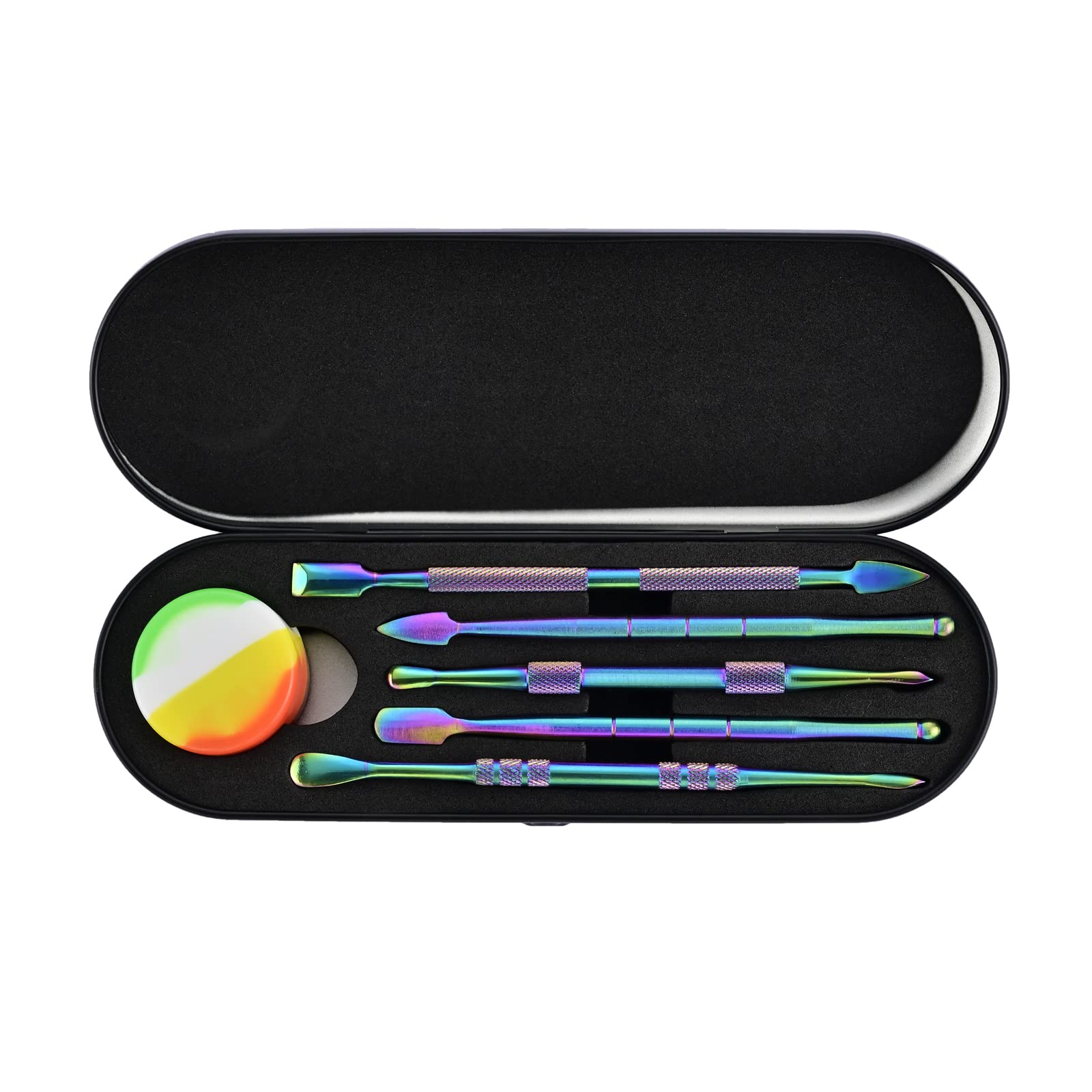 6-Pieces Wax Carving Tool Set Rainbow Stainless Steel Collecting Accessories with 5ml Silicone Containers Jar