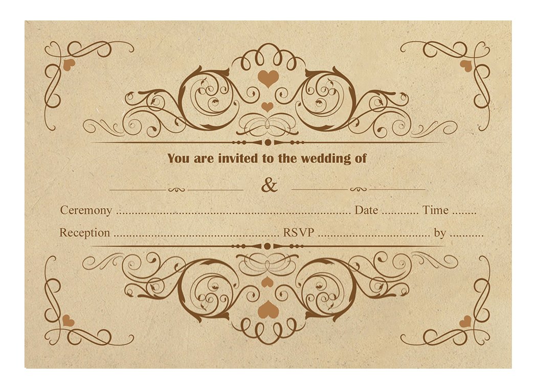 Vintage Wedding Day Invitations - with Brown Kraft Envelopes - Pack of 15 - by Artstore